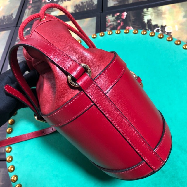 Gucci經典款女包 602118 古馳Gucci1955馬銜扣水桶包 Gucci紅色全皮單肩背包  gqy2725